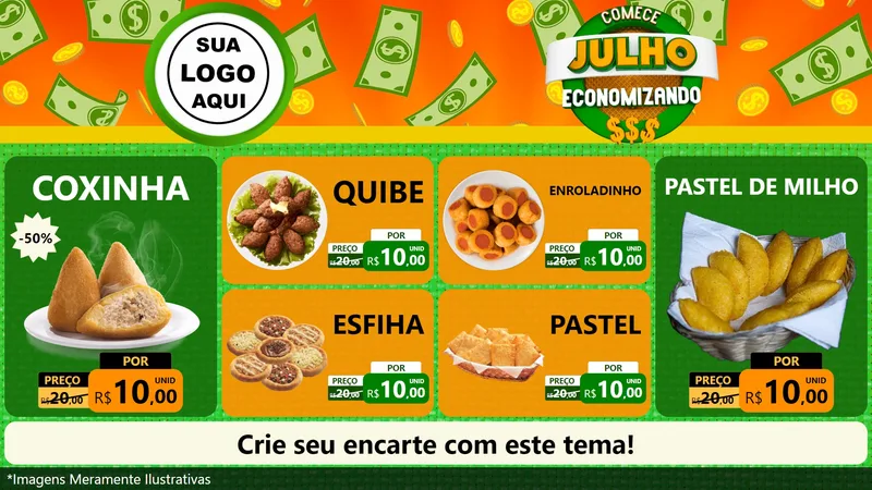 Modelo de TV para TV Horizontal com o tema Comece Julho Economizando para Salgadaria