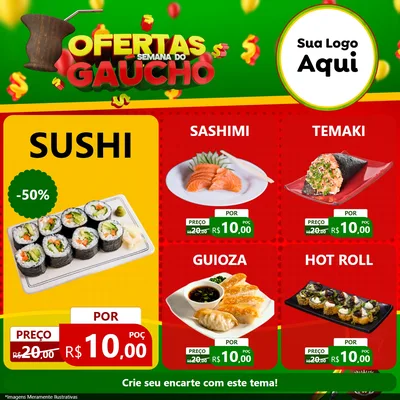 Modelo de Rede Social para Feed Facebook com o tema Ofertas Semana Do Gaúcho para Comida japonesa