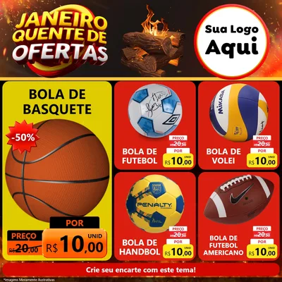 Modelo de Rede Social para Feed Facebook com o tema Janeiro Quente de Ofertas para Artigos Esportivos
