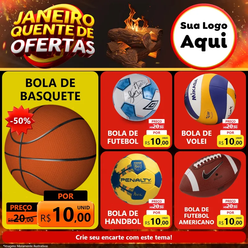 Modelo de Rede Social para Feed Facebook com o tema Janeiro Quente de Ofertas para Artigos Esportivos