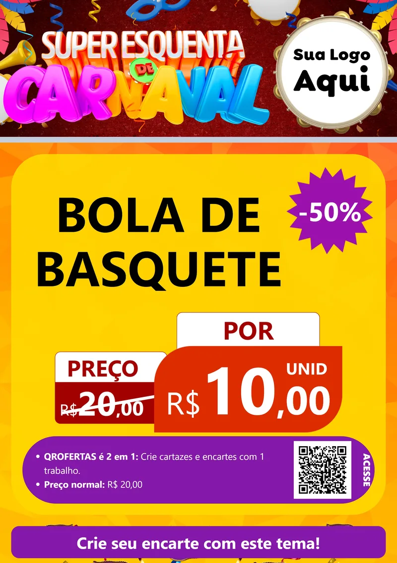 Modelo de Cartaz para Cartaz A4 Vertical com o tema Super Esquenta de Carnaval para Artigos Esportivos