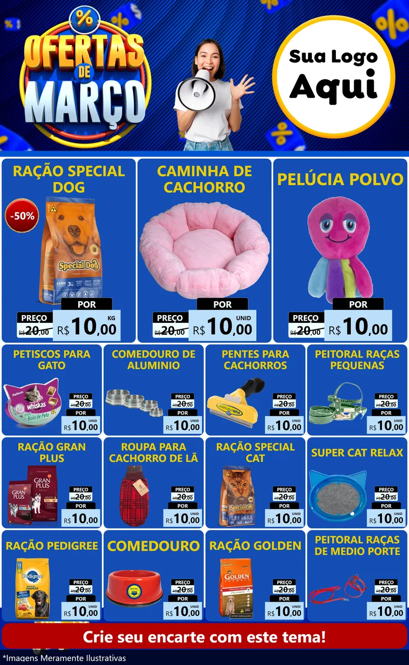 Modelo de Encarte para Encarte Grande com o tema Ofertas de Março para Pet Shop