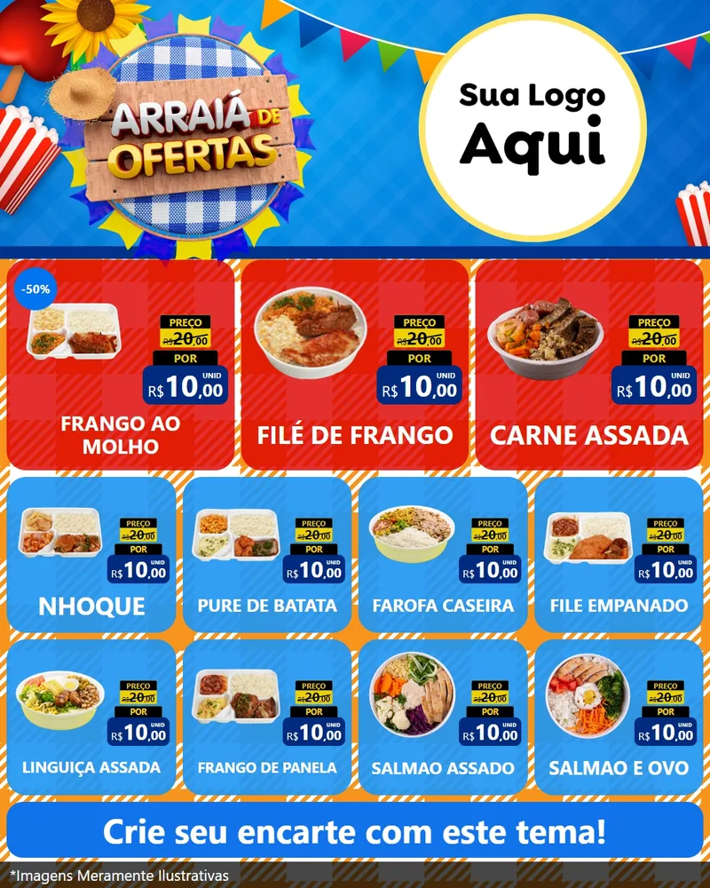 Modelo de Rede Social para Feed Instagram com o tema Arraiá de Ofertas para Restaurante