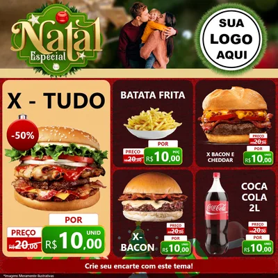 Modelo de Rede Social para Feed Facebook com o tema Natal Especial para Hamburgueria