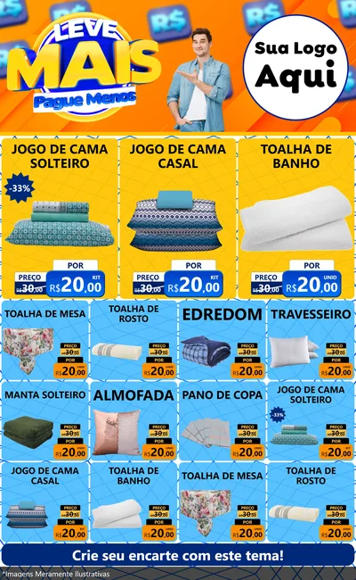 Modelo de Encarte para Encarte Grande com o tema Leve Mais, Pague Menos para Cama, Mesa e Banho