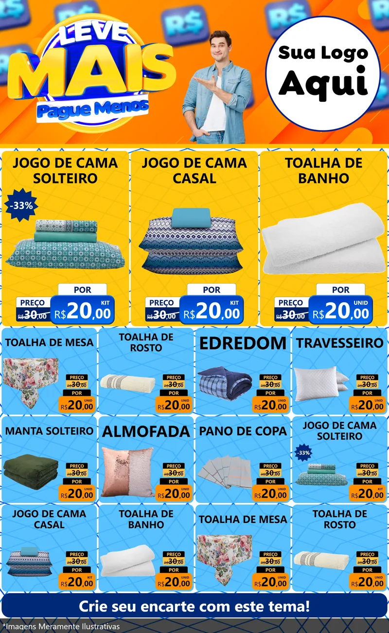Modelo de Encarte para Encarte Grande com o tema Leve Mais, Pague Menos para Cama, Mesa e Banho