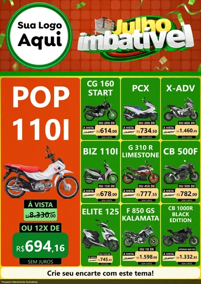 Modelo de Encarte para Encarte A4 Vertical com o tema Julho Imbatível para Concessionaria de Motos