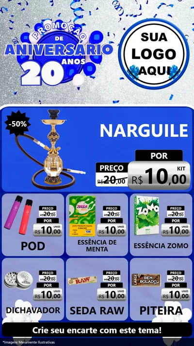 Modelo de Rede Social para Stories com o tema Promoção de Aniversário - 20 Anos para Tabacaria