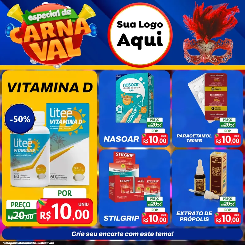 Modelo de Rede Social para Feed Facebook com o tema Especial de Carnaval para Farmácia