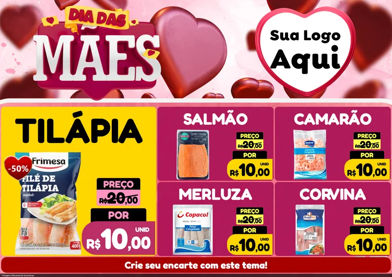 Modelo de Encarte para Encarte A4 Horizontal com o tema Dia Das Mães para Peixaria