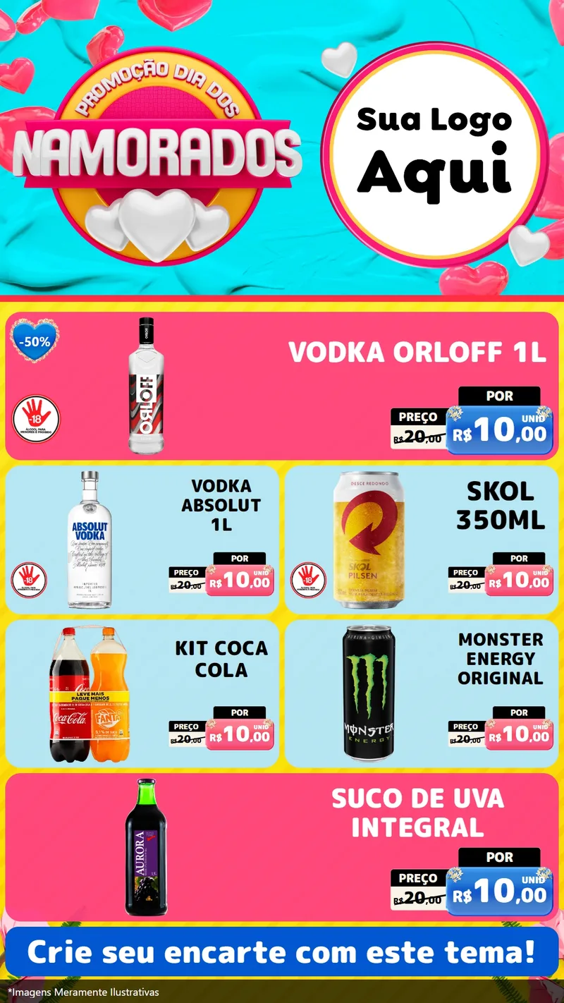 Modelo de TV para TV Vertical com o tema Promoção Dia dos Namorados para Distribuidora de bebidas