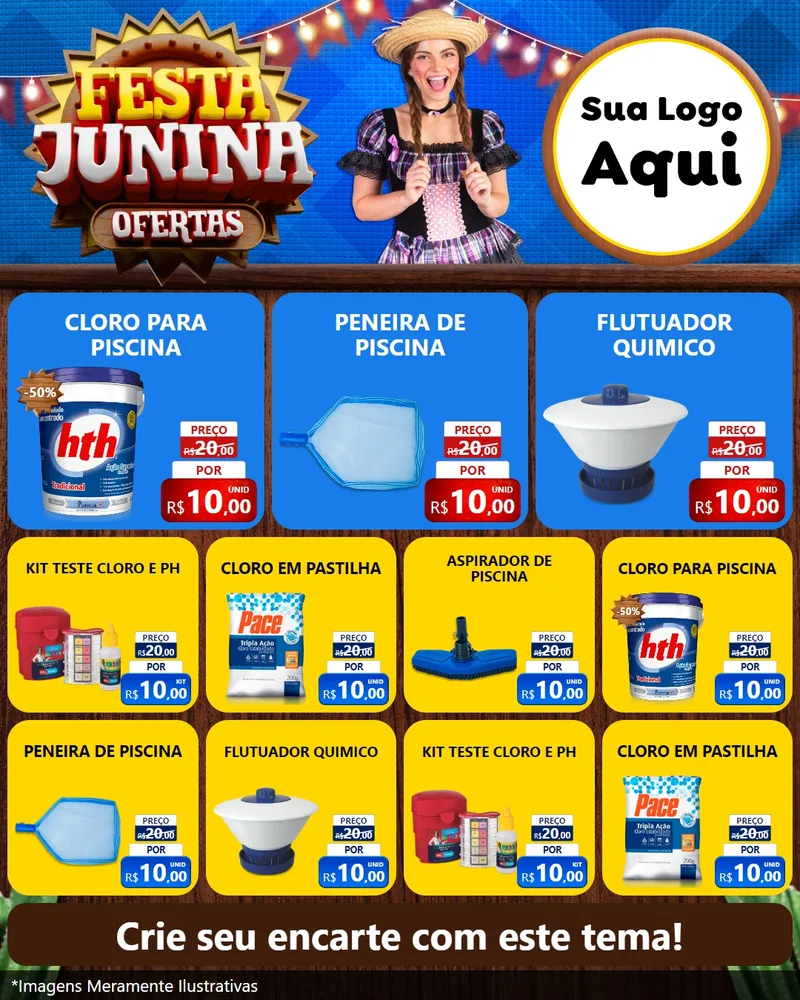 Modelo de Rede Social para Feed Instagram com o tema Festa Junina Ofertas para Produtos para Piscina