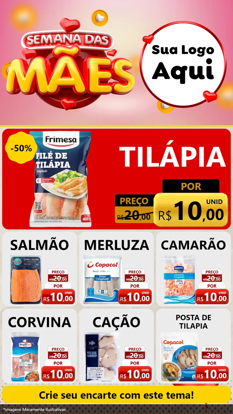 Modelo de Rede Social para Stories com o tema Semana das Mães para Peixaria