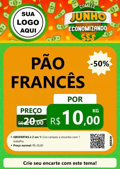 Modelo de Cartaz para Cartaz A4 Vertical com o tema Comece Junho Economizando para Padaria