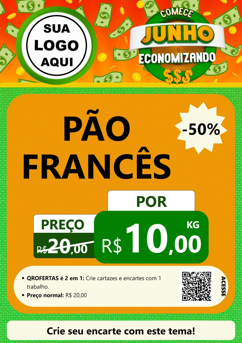 Modelo de Cartaz para Cartaz A4 Vertical com o tema Comece Junho Economizando para Padaria