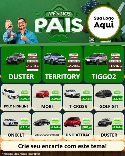 Modelo de Rede Social para Feed Instagram com o tema Mês dos Pais para Concessionaria de Carros