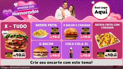Modelo de TV para TV Horizontal com o tema Semana dos Namorados para Hamburgueria