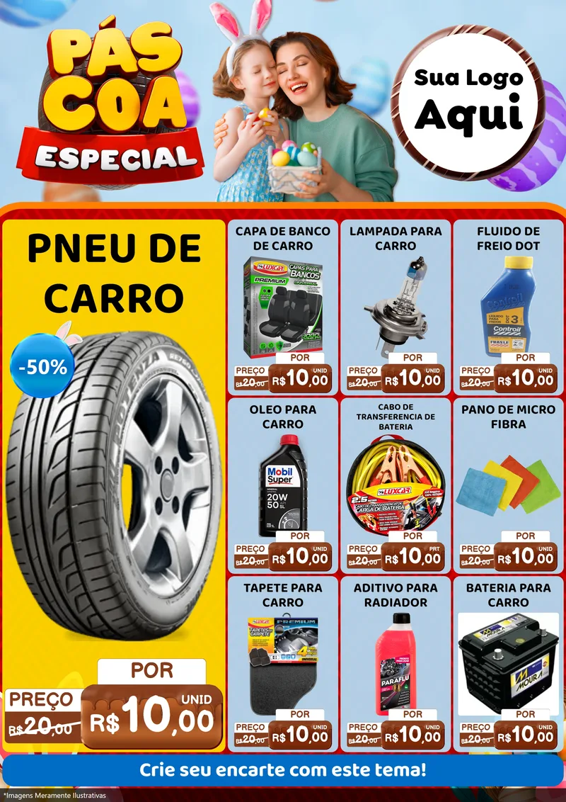 Modelo de Encarte para Encarte A4 Vertical com o tema Páscoa Especial para Auto peças