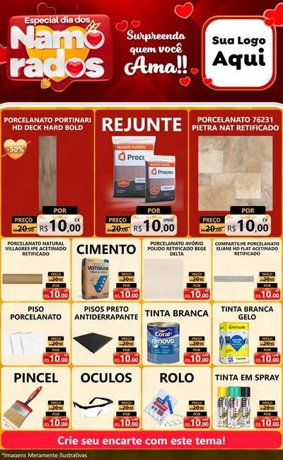 Modelo de Encarte para Encarte Grande com o tema Especial Dia dos Namorados para Pisos e revestimentos