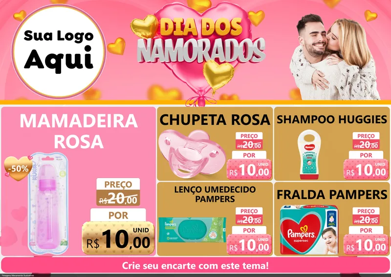 Modelo de Encarte para Encarte A4 Horizontal com o tema Dia dos Namorados para Bebês