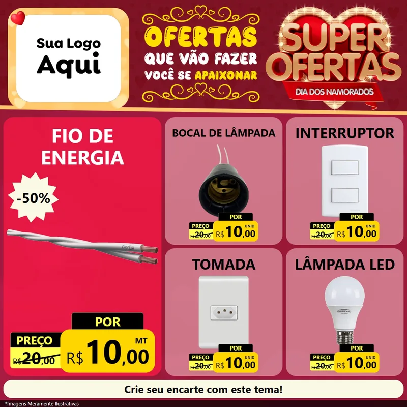 Modelo de Rede Social para Feed Facebook com o tema Dia dos Namorados para Materiais Elétricos