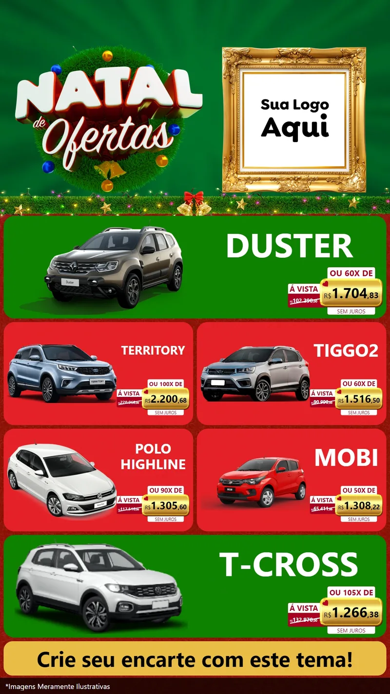 Modelo de TV para TV Vertical com o tema Natal de Ofertas para Concessionaria de Carros