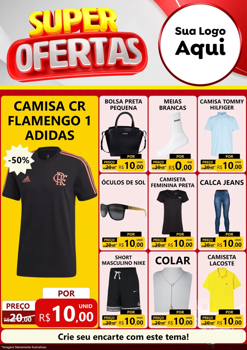 Modelo de Encarte para Encarte A4 Vertical com o tema Super Ofertas para Roupas e acessórios