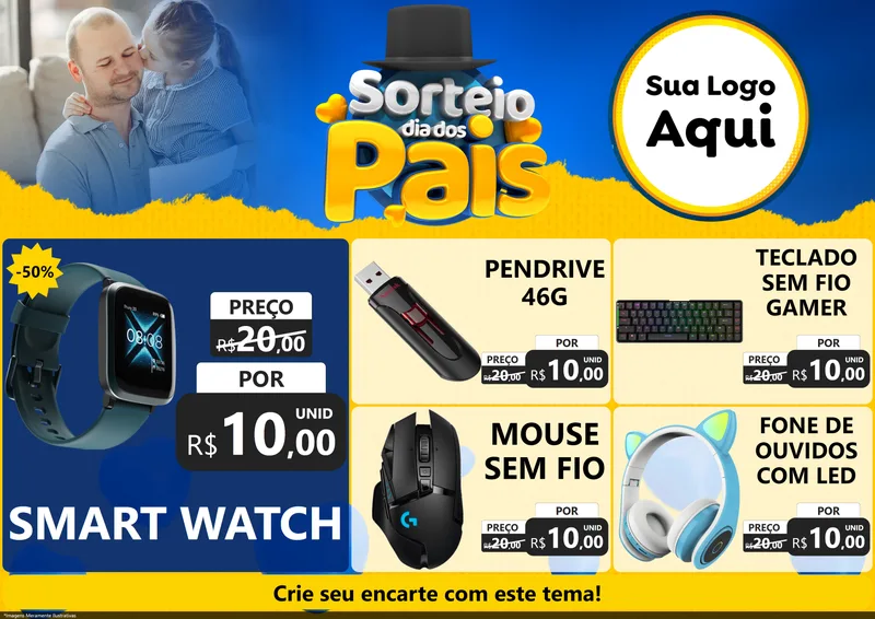 Modelo de Encarte para Encarte A4 Horizontal com o tema Sorteio Dia Dos Pais para Informática