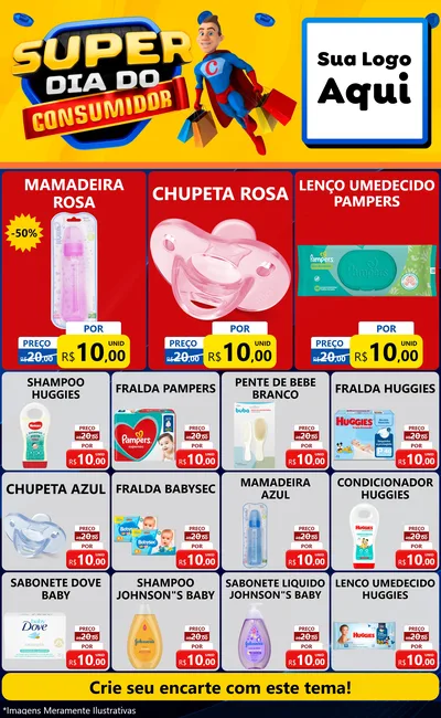 Modelo de Encarte para Encarte Grande com o tema Super Dia do Consumidor para Bebês
