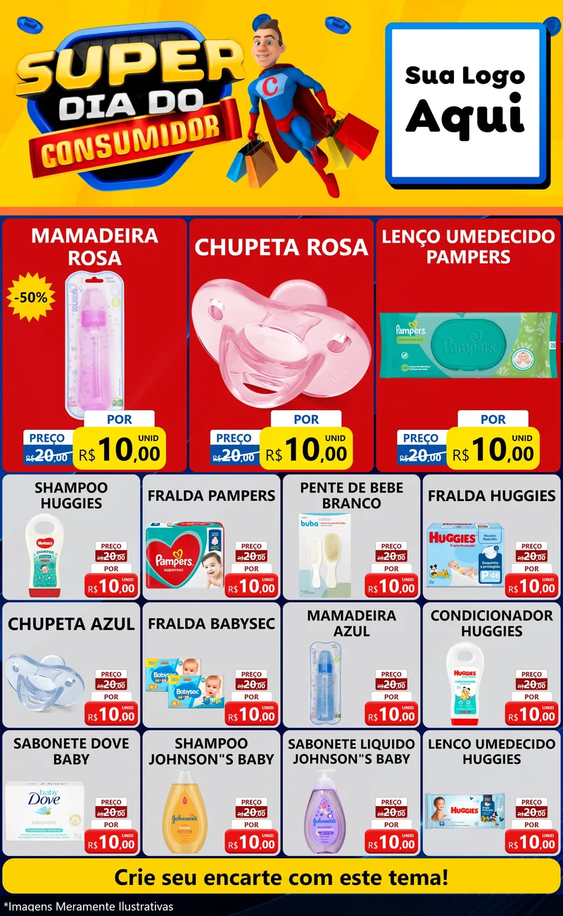 Modelo de Encarte para Encarte Grande com o tema Super Dia do Consumidor para Bebês