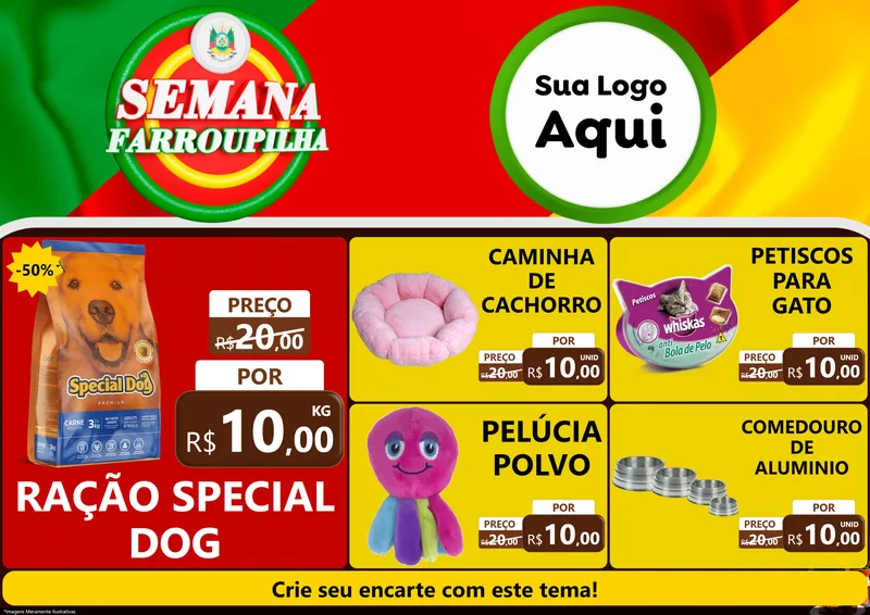 Modelo de Encarte para Encarte A4 Horizontal com o tema Semana Farroupilha para Pet Shop