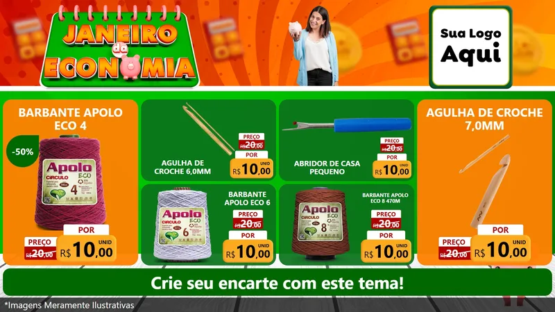 Modelo de TV para TV Horizontal com o tema Janeiro da Economia para Armarinho e Aviamentos