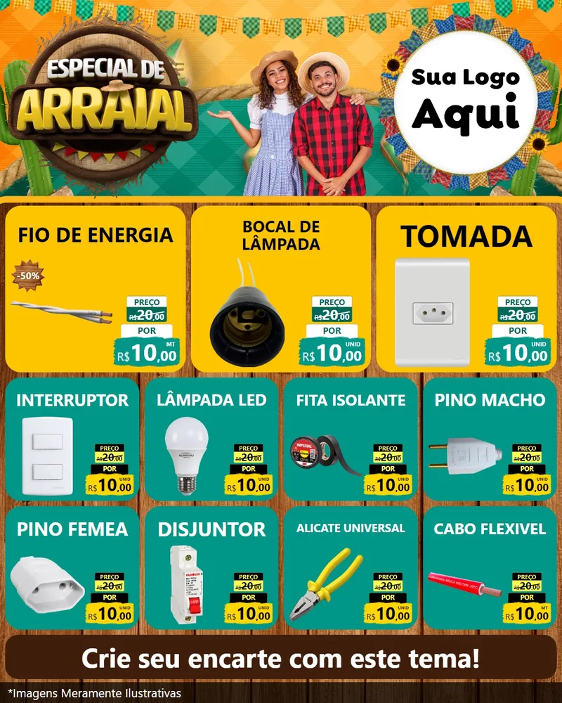 Modelo de Rede Social para Feed Instagram com o tema Especial De Arraial para Materiais Elétricos