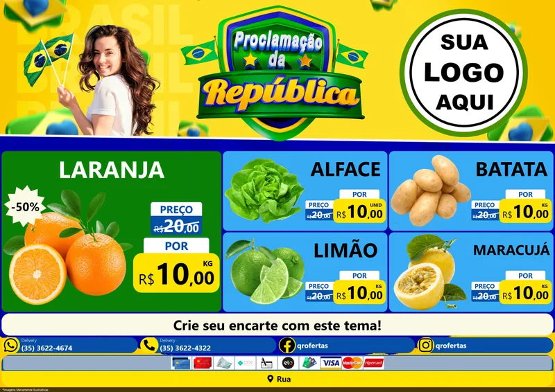 Modelo de Encarte para Encarte A4 Horizontal com o tema Proclamação da República para Hortifrúti