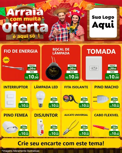 Modelo de Rede Social para Feed Instagram com o tema Arraiá Com Muita Oferta - É Aqui Sô! para Materiais Elétricos