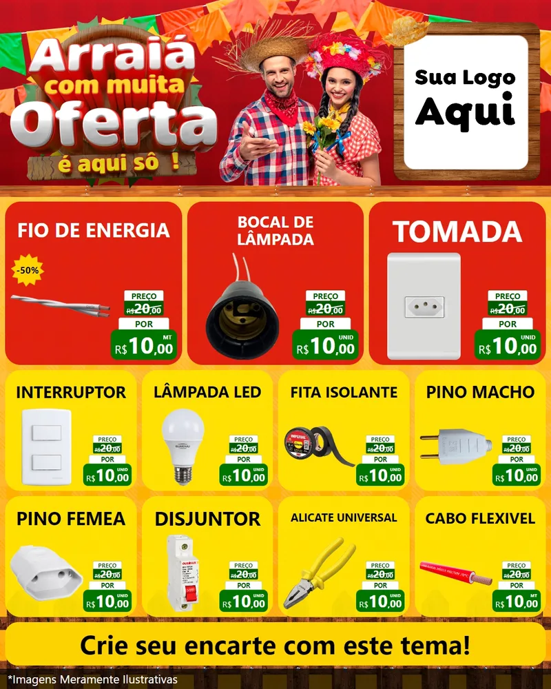 Modelo de Rede Social para Feed Instagram com o tema Arraiá Com Muita Oferta - É Aqui Sô! para Materiais Elétricos