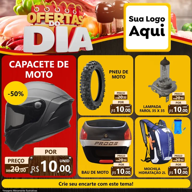Modelo de Rede Social para Feed Facebook com o tema Ofertas do Dia para Moto peças