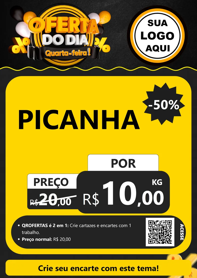 Modelo de Cartaz para Cartaz A4 Vertical com o tema Oferta do Dia - Quarta Feira! para Açougue