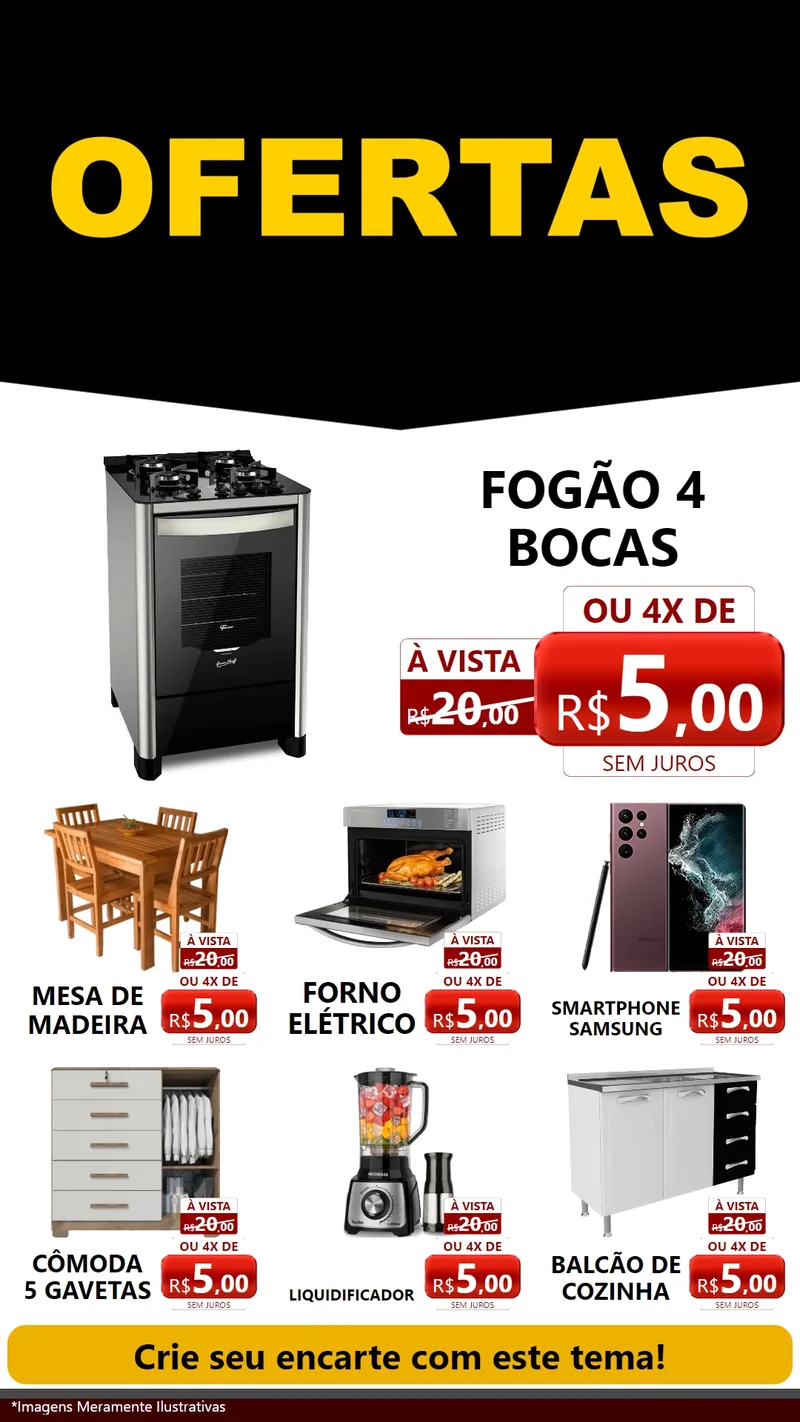 Modelo de Rede Social para Stories com o tema Ofertas Preto e Vermelho Cartaz para Móveis e Eletro