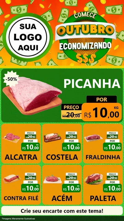Modelo de Rede Social para Stories com o tema Comece Outubro Economizando para Açougue