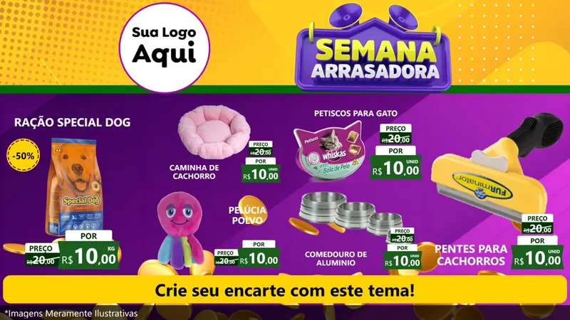 Modelo de TV para TV Horizontal com o tema Semana Arrasadora para Pet Shop