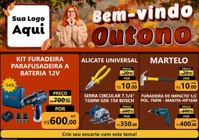 Modelo de Encarte para Encarte A4 Horizontal com o tema Bem-vindo Outono para Maquinas e Ferramentas
