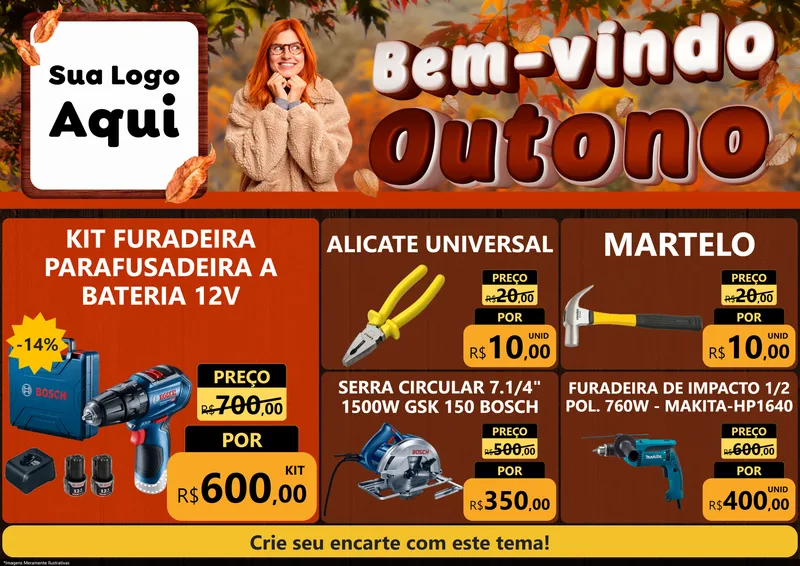 Modelo de Encarte para Encarte A4 Horizontal com o tema Bem-vindo Outono para Maquinas e Ferramentas