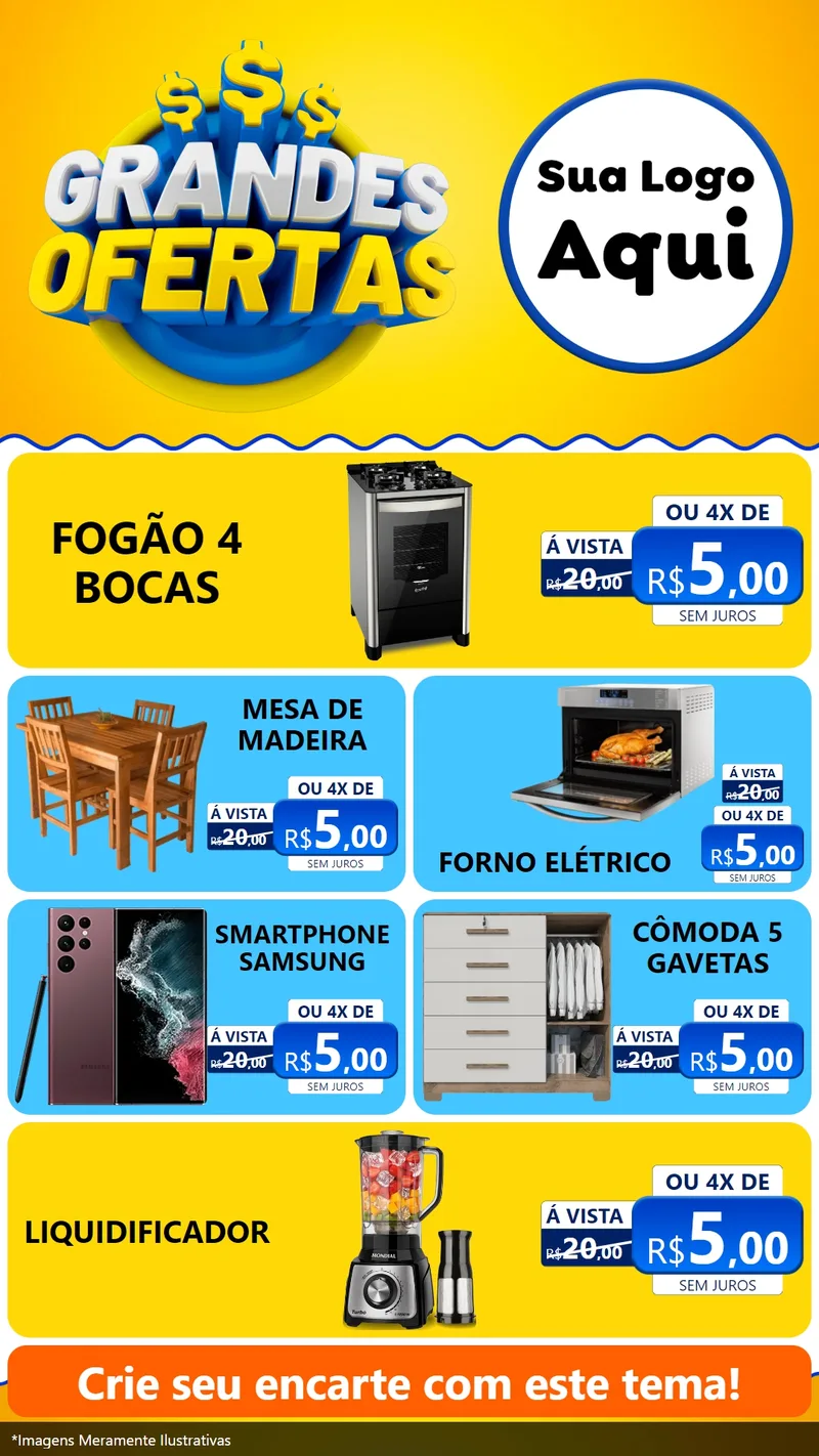 Modelo de TV para TV Vertical com o tema Grandes Ofertas para Móveis e Eletro