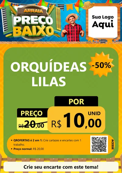 Modelo de Cartaz para Cartaz A4 Vertical com o tema Arraiá de Preço Baixo - Junina para Floricultura e jardim