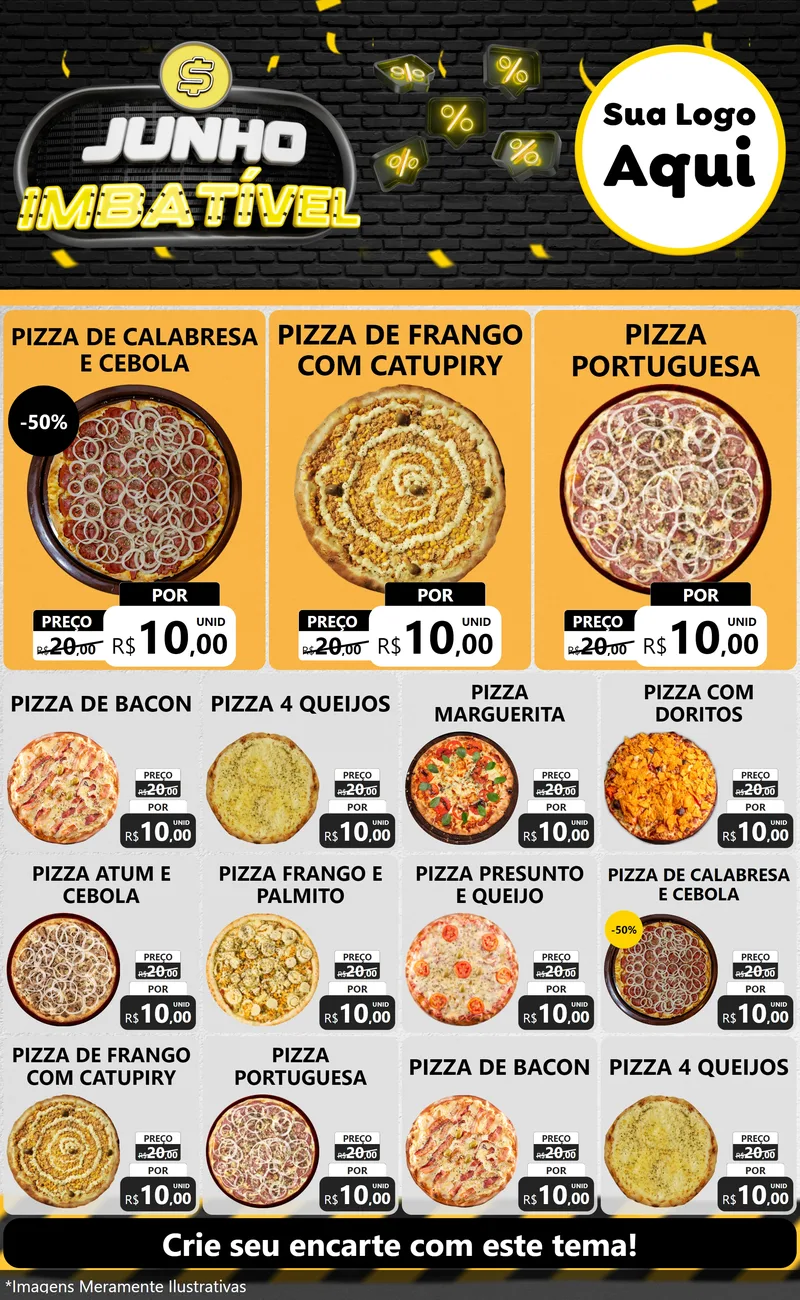Modelo de Encarte para Encarte Grande com o tema Junho Imbatível para Pizzaria