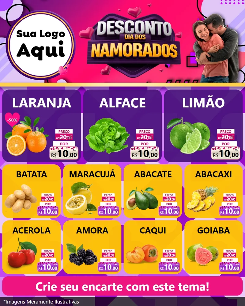 Modelo de Rede Social para Feed Instagram com o tema Desconto Dia dos Namorados para Hortifrúti