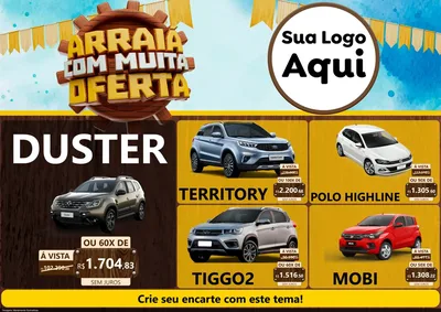 Modelo de Encarte para Encarte A4 Horizontal com o tema Ofertas de São João - Junina para Concessionaria de Carros