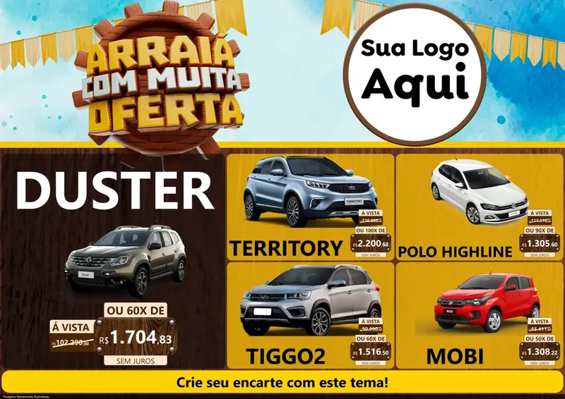 Modelo de Encarte para Encarte A4 Horizontal com o tema Ofertas de São João - Junina para Concessionaria de Carros