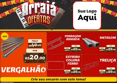 Modelo de Encarte para Encarte A4 Horizontal com o tema Arraiá de Ofertas - Junina para Ferragens